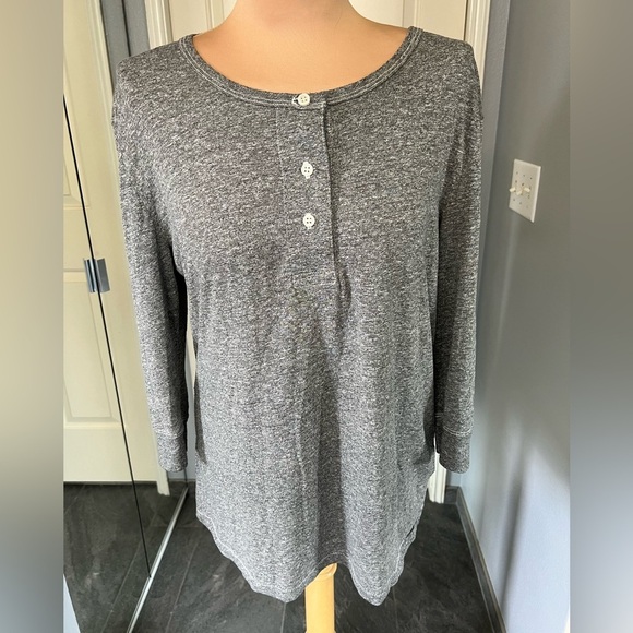 The Great Gray Heather Henley 3/4 Sleeve Top T Shirt Size 0 - Picture 1 of 8